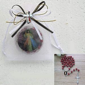 Memorial Favors (12 PCS) Devine Mercy Red Scented Rosaries in Decorated Bags, Rest in Peace, in Loving Memory, Recuerdos para Funeral (Cross)