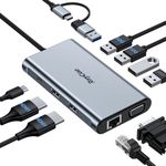 RayCue USB C Docking Station Dual Monitor,9 in 1 USB A 3.0 / USB C Laptop Docking Station Triple Monitors with 2 HDMI,VGA,10G USB 3.1,Ethernet, USB C Hub Triple Display for Windows & macOS Laptop