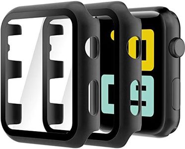 Hianjoo (2 Pack) Case Compatible with Apple Watch Series 3 Series 2 38mm, Built-in Ultra Thin HD Tempered Glass Screen Protector Overall Cover Replacement for iwatch Series 3/2, Black