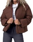 URMOSS Women's Winter Cropped Puffer Jacket 2023 Long Sleeve Lightweight Zip Short Jacket Coat with Pockets, Brown, L