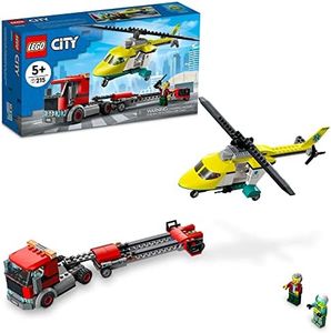 LEGO City Rescue Helicopter Transport 60343 Building Kit for Children Aged 5 and Up, Featuring a Toy Truck with a Helicopter Trailer, Plus Driver and Pilot Minifigures (215 Pieces)