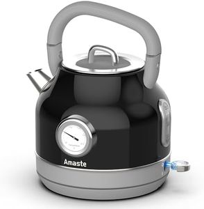 Amaste Electric Kettle, Retro Electric Tea Kettle With Thermometer, 57 Oz Hot Water Kettle For Coffee & Tea, 304 Stainless Steel, 1500w Fast Boiling, Auto Shut-Off & Boil Dry Protection, Black