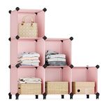 SONGMICS 6 Cube Storage Organizer, DIY Closet Shelf, Plastic Clothes Organizer, Modular Bookcase, 11.8 x 11.8 x 11.8 Inch Cubes, with Feet and Rubber Mallet, Pink ULPC111P01