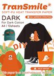 TRANSMILE PU-Dark Transfer Paper Printable Heat Transfer Vinyl Black Cotton Fabric 1.0 A4 10 Sheets Iron on Transfers for Inkjet Printer, Bright and Washable (TS-H-D1.0-10)