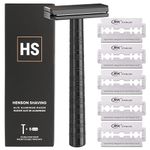 Henson Shaving Razor - Jet Black Double Edge Safety Razor with 5 Spare Blades - 30° Angled Precision With Superior Blade Rigidity- Reusable Single Blade Razors For Men and Women