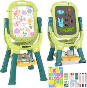 Ylovetoys Easel for Kids, Toddler Art Easel Adjustable Standing, Magnetic Double Sided Easel with Painting Accessories Gift for Boys and Girls (Green)