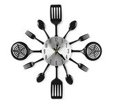 CIGERA 16 Inch Large Kitchen Wall Clocks with Spoons and Forks,Great Home Decor and Nice Gifts,Black