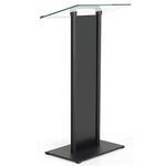 M&T Displays Tempered Clear Glass Conference Podium Stand with Aluminum Front Panel and Black Body and Base 43.9 Inch Height Floor Standing Lectern Pulpit Desk for Classroom Church