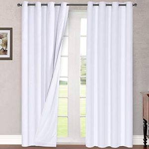 H.VERSAILTEX 100% Blackout Curtains White, Linen Blackout Curtains 96 inch Curtains 2 Panel Set, Elegant Curtains for Bedroom Grommet Curtains Window Curtains Living Room Drapes