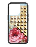 Wildflower Cases - Blue Floral with Gold Pyramid Case, Compatible with iPhone 13 Pro | Flowers, Pink, Gift, Cute, Trendy - Protective Bumper, 4ft Drop Test Certified, Women Owned Small Business