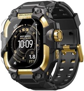 BXUXOHS Rugged Case and Band for Apple Watch Ultra 3/2/1 49mm Men, Military Grade Shockproof Bumper Cover, with 2 Pack Screen Protector, Tactical Band Case for iWatch Ultra 3 2 1 Man, Gold