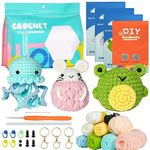 AUAUY Beginner Crochet Kit, Animal Crochet Kit for Beginners, Yarn, Eyes, Stuffing, Crochet Hook for Kids and Adults, Crochet Kit with Step-by-Step Video Tutorials, Boys and Girls Birthdays Gift