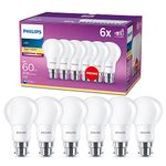 PHILIPS LED B22 Frosted 6 Pack Light Bulbs - 8 W (60 W) [Warm White] EyeComfort Non Dimmable for Indoor Home Lighting