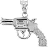 Solid 925 Sterling Silver Revolver Pistol Gun Pendant