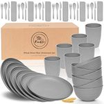 FOODLE Wheat Straw Dinnerware Sets - (42pcs) Lightweight & Unbreakable Dishes - Microwave & Dishwasher Safe - Perfect for Camping, Picnic, RV, Dorm - Plates, Cups and Bowls - Great for Kids & Adults