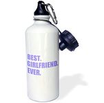 3dRose wb_179721_1 Purple Best Girlfriend Ever Text-Anniversary Valentines Day Gift Sports Water Bottle, 21 oz, White