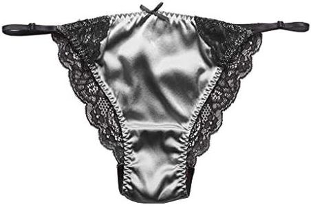 SilRiver Womens Silk String Bikini Satin Panties for Women Underwear Shiny Tanga Briefs (Dark Silver, Large-X-Large)