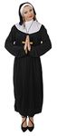 LADIES NUN FANCY DRESS COSTUME NOVELTY HEN NIGHT OUTFIT BLACK TUNIC WITH WHITE COLLAR + BLACK HOOD + BELT FUNNY PARTY OUTFIT (UK 18-20)