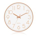 STARVAST Rose Gold Wall Clock, 12'' Silent Non-Ticking Wall Clock for Living Room Bedroom Decoration | Big Clear Number and HD Glass Surface