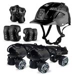 jaspo Unisex Tenacity Pro Adjustable Senior Outdoor Wheel Roller Skates Combo Suitable for Age Group 6 to 14 Years (Skates+ Helmet + Knee Guard+ Elbow Guard +Wrist Guard+Key) (Black)