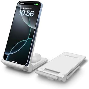 Wireless Charger, 2 in 1 Wireless Charging Stand Dock Foldable 20W Fast Charge for iPhone 16 15 14 13 12 11 Pro Max XS,AirPods,for Samsung Galaxy S25/S24/S23/S22/S21/S20,Note20/10,Galaxy Buds,White