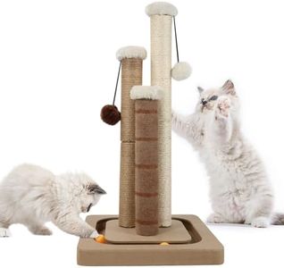 AUSCAT Cat Scratching Post with 3 Scratching Poles, Vertical Sisal Cat Scratcher with Dangling Balls & Track Balls, Scratching Post for Indoor Cats and Kittens