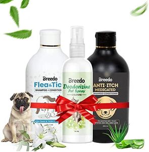 Breedo Combo Of 3 Dog Flea & Tick Shampoo + Anti-Itch Shampoo (500 Milliliter) + 100 Milliliter Natural Dog Body Deodorizer Spray Natural Itch Relief Dog Shampoo For Labrador, 600 Milliliter
