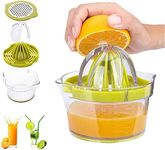 4 in 1 PIONEERS Multi-Function Manual Juicer, Citrus Lemon Orange Hand Squeezer Egg Separator with 2 Anti-Slip Reamers, Strainer, Grater and Measuring Cup (13OZ)