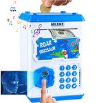 MILEKE Electronic Piggy Bank for Kids Toy, Password + Fingerprint/Face Recognition, ATM Money Bank, Auto Roll-in Cash Coin Saving Bank, Gift for Christmas & Birthday & Children's Day, Blue Dinosaur