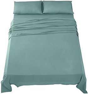 FARFALLAROSSA Parure De Lit 180x190/200 4 Pièces en Microfibre - Drap Housse 180x200 cm - Drap Plat 2 Personne 260x280 cm - 2 Taie d'oreiller 50x80 - Vert