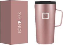 IRON °FLASK Grip Novelty Coffee Mug - Leak Proof, Vacuum Insulated Stainless Steel Bottle, Double Walled, Thermo Travel, Hot Cold, Water Metal Canteen - Rose Gold, 16 Oz - Rubber Bottom