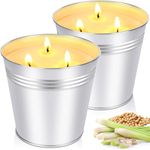 Citronella Candles Outdoor Large - 2 x 15oz 3-Wick Bucket Candle for Home Patio Candle up to 180 Hours, Summer Camping Huge Candle, Natural Soy Wax Lemograss Candle for Outside Garden Backyard Balcony