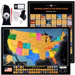 Scratch off Map of the United States + All US National Parks Scratch off Poster + Complete Scratch Off USA Map Kit – Includes 50 Landmarks & Scratchable Flags – Premium Travel Map Gift for Travelers