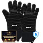 Anaeat BBQ Grilling Gloves Heat Resistant, Versatile Waterproof Cooking Gloves - 100% Cotton Lining Silicone Oven Mitts, Flexible Potholder for Barbecue, Baking - Thick Long Wrist Protection (Black)