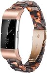 Ayeger Resin Band Compatible with Fitbit Charge 2/2 HR,Women Men Resin Accessory Rose Gold Buckle Band Wristband Strap Blacelet for Fitbit Charge 2/2 HR Smart Watch Fitness(Tortoise)