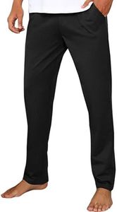 Litherday Pantalon de Pyjama Homme en Coton Bas de Pyjama Longue Couleur Unie Vêtement de Nuit avec Poches à Cordon Doux Léger Confortable,Noir,M