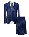 Allthemen Mens Suits 3 Piece Slim Fit Checked Suit Single Breasted Herringbone Vintage Tuxedo Formal Business Blazer Waistcoat Trouser 6248# Blue M