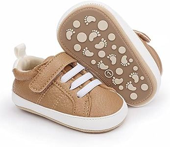 GAISUMMI Baby Boys Girls Sneakers Unisex Infant High Top PU Leather Crib Shoes Toddler Rubber Non-Slip Sole Prewalkers, A04/Khaki, 12-18 Months Infant