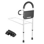 WISDEER Bed Rail Bed Assist bar with Storage Pocket, Dual Handle Grab Bars Height Adjustable Bed Rails for Elderly Adults Bed Rails for Seniors - Easy to Get in or Out of Bed Safely with Floor Support