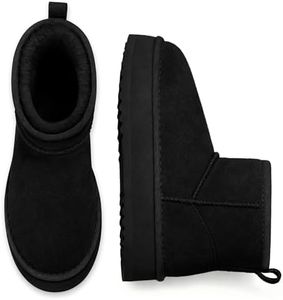 Litfun Platform Mini Boots for Women Genuine Suede Winter Ankle Snow Boots with Fur Lined, Black 37