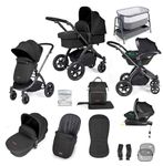 Ickle Bubba Stomp Luxe All-in-One i-Size Travel System with ISOFIX Base - Includes Bubba&Me Bed Side Crib (Black/Midnight/Black)