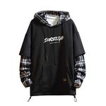 GURUNVANI Japan Style Patchwork Hoodies Men Characters Streetwear Hoodie Men Sweatshirt, Black801, M