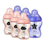 Tommee Tippee Closer to Nature Baby Bottles, Breast-Like Teat with Anti-Colic Valve, 260 ml, Pack of 6, Decorated (Assorted Colours)