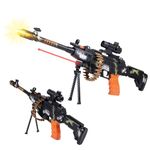 Gooyo GY-8635 Army Style Machine Toy Gun with Laser Lights & Sound Effects | Toy Gun for Kids | Stand and Carrying Strap | Realistic Bullets on Belt Movement | Multicolor | 4xAA Battery (Not Included)