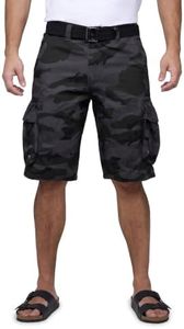 RAW X Mens Belted Cargo Shorts, Relaxed Fit Casual Knee Length Cargo Shorts for Men, Charcoal Camo, 32