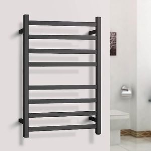 ACA Trading 8 Bar Square Heated Towel Rail 91x62cm Stainless Steel Electric Towel Warmer Wall Mounted Bathroom Heated Towel Rack Holder Shelf IP55 SAA Approved(Matte Black)