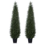 Artificial Cedar Topiary Tree for Outdoor,5FT Tall Faux Cedar Pine Trees,Potted Fake Cypress Plant with UV Resistant Leaves for Front Door Decor,Porch,Garden,Entryway, Set of 2