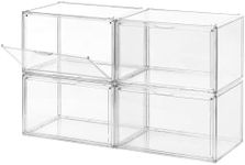 Upgraded XX-Large Strong Clear Shoe Storage Box Stackable 4-Pack, Fit Up To Size 15, 360° Transparent Thick Sturdy Shoe Organizer for Closet, Sneaker, Lego Acrylic Display Case Clear Plastic Box