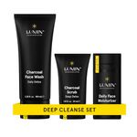 Lumin - Smooth Operator Detox Trio - Men's skincare kit, Includes: Charcoal Face Wash Daily Detox, Charcoal Scrub Deep Detox & Daily Face Moisturizer, Suitable for all skin types, Two Month Supply