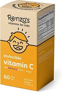 Renzo's Invincible Vitamin C for Kids with Elderberry & Zinc - Dissolvable Kids Vitamins for Immune Support - 60 Orange-Flavored Melty Tabs